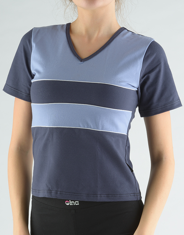 Tričko s krátkym rukávom kombinácie farieb a paspula 98003P GINA tm.popol-oceľová