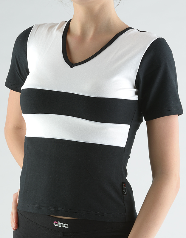 Tričko s krátkym rukávom kombinácie farieb a paspula 98003P GINA Čierna-biela