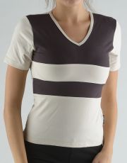 Tričko s krátkym rukávom kombinácie farieb a paspula 98003P GINA Piesková-melta