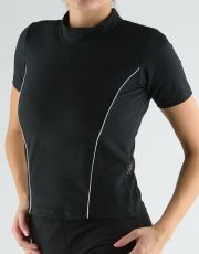Tričko so stojačikom, krátkym rukávom, zdobenie paspulami 98005P GINA Čierna-šedobiela