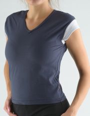 Tričko s výstrihom a křidélkovými rukávmi kombinácia farieb 98010P GINA tm.popol-šedobiela